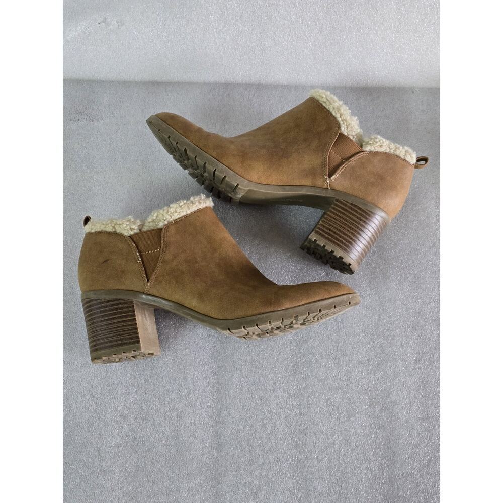 LifeStride Tan Brown Marilyn Ankle Booties Boots Heels Faux Fur Trim Women’s 8.5